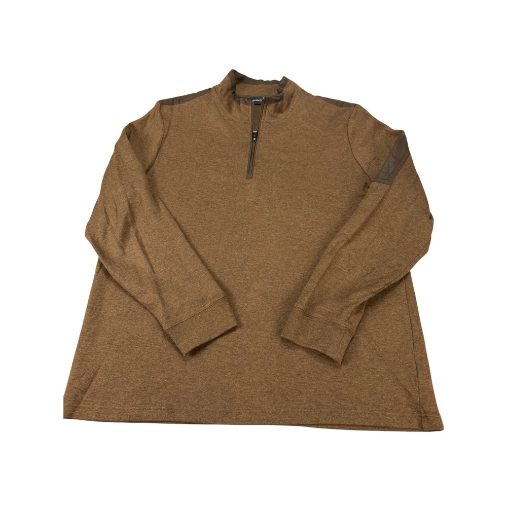 Bugatchi Mens XL Brown Heathered Quarter Zip Pullover Cotton Blend Long Sleeve